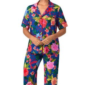 Women's Notch Collar Blue (Blue Ground Flower) Pajama Set